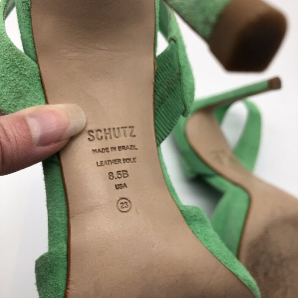 SCHUTZ Green Suede Slingback Pointed Pumps - Picture 9 of 10